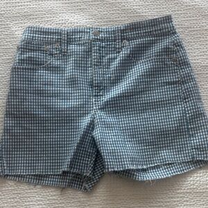 Madewell Blue Checkered Jean Shorts